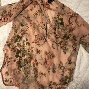 Floral sheer shirt, semi button up.